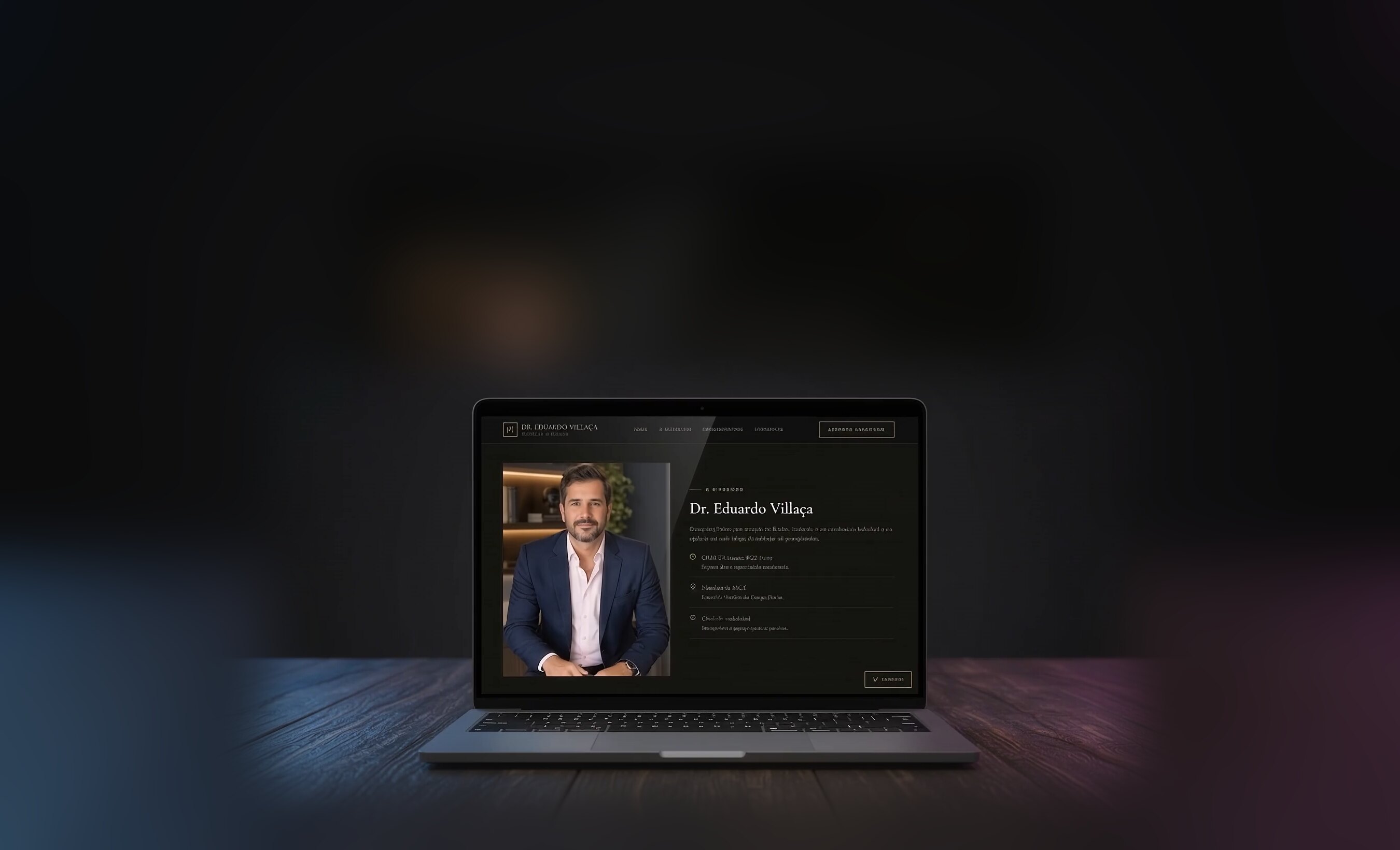 Notebook exibindo um site médico premium criado pela Entre Vozes